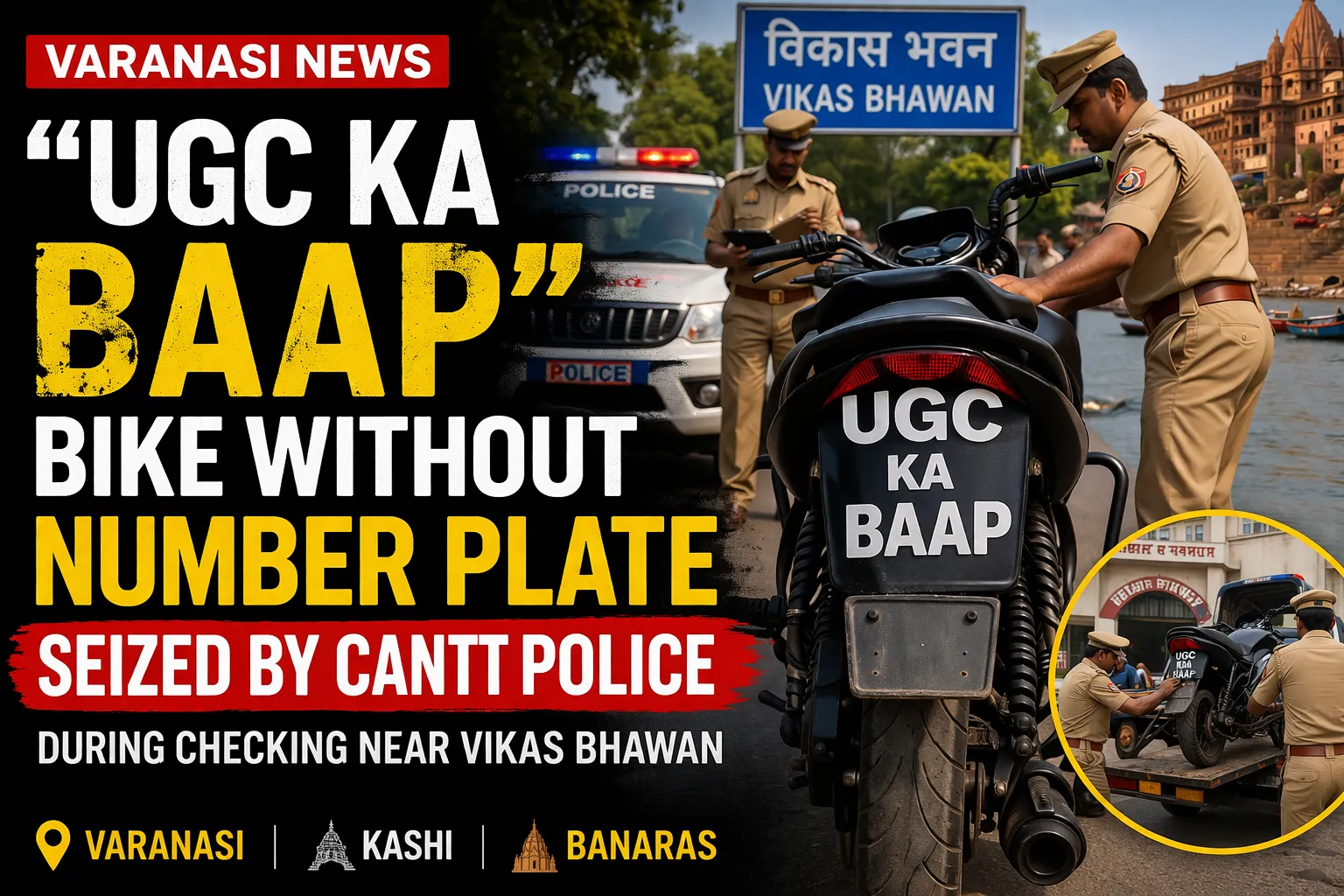 Varanasi Police Seize Bike With ‘UGC Ka Baap’ Slogan for Running Without Number Plate