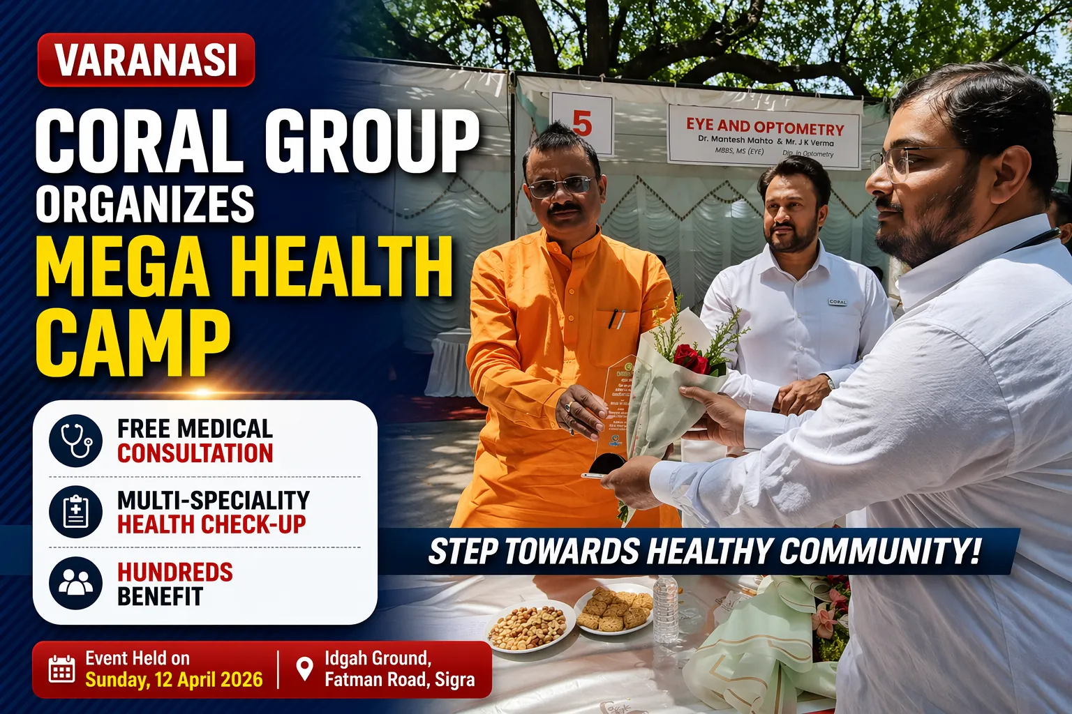 Coral Group Organizes Mega Free Health Camp in Varanasi, Hundreds Receive Medical Consultation