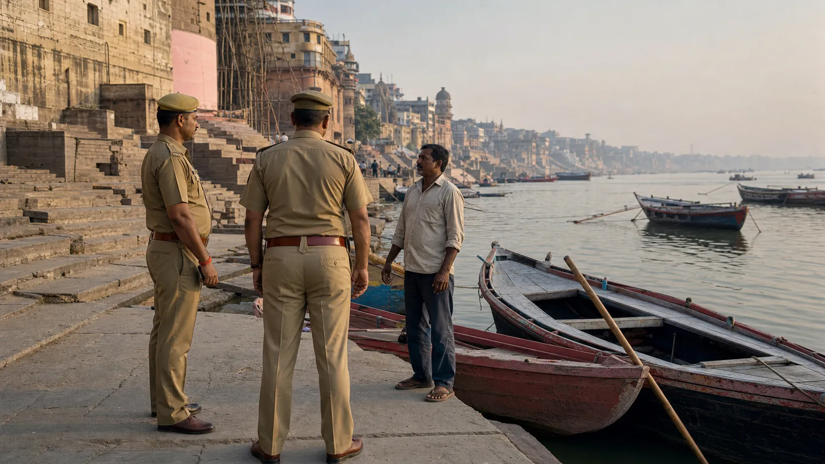 Police presence near Varanasi ghats after viral Ganga video