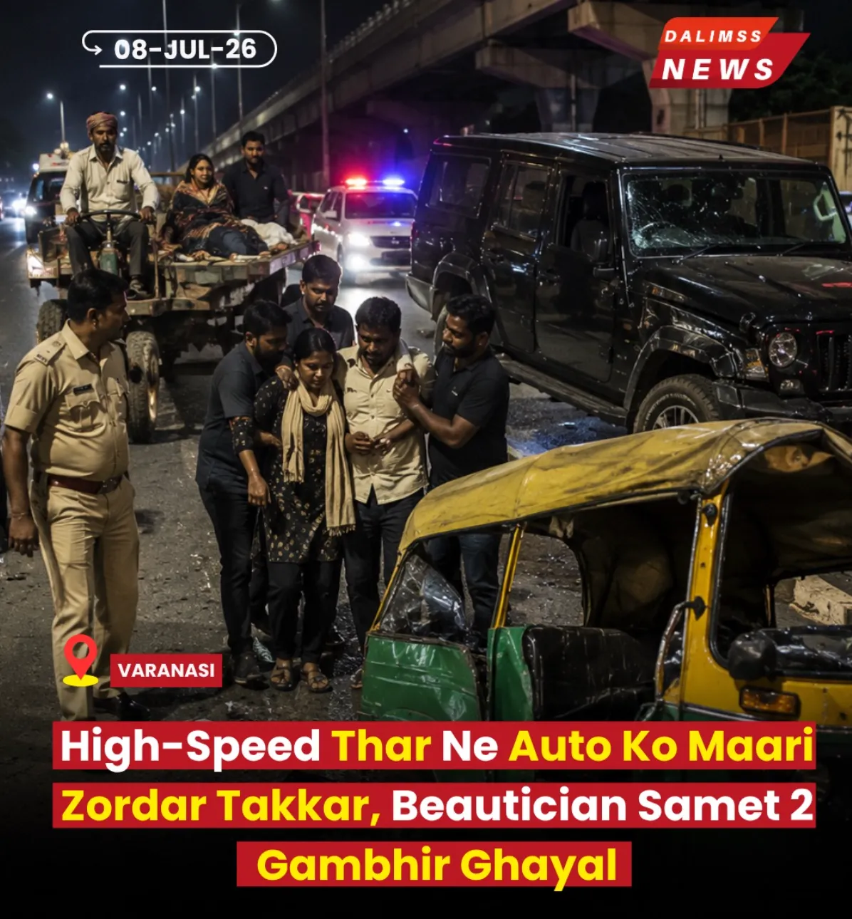Speeding Thar Rams Auto-Rickshaw on Varanasi Ring Road; Two Critically Injured