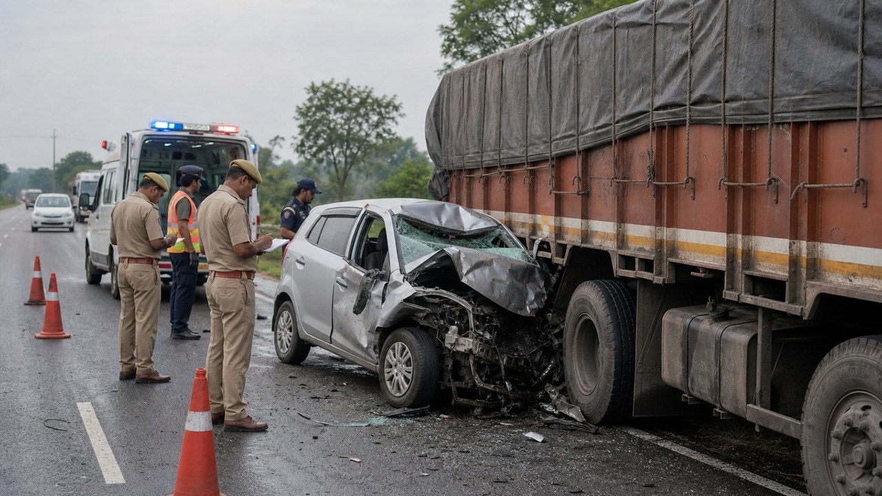 Two Killed, One Injured As Car Hits Parked Truck In Bhadohi