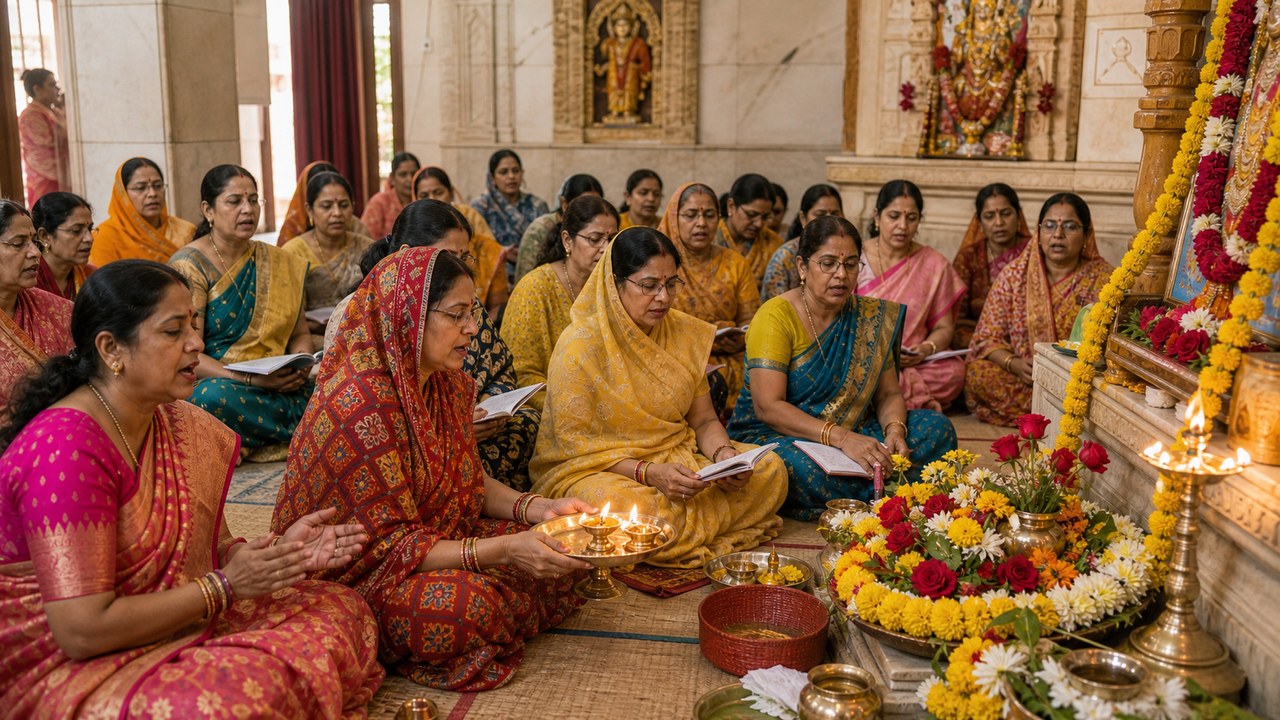 Marwari Women Organise Mangal Path For Rani Sati Dadi At Tridev Temple