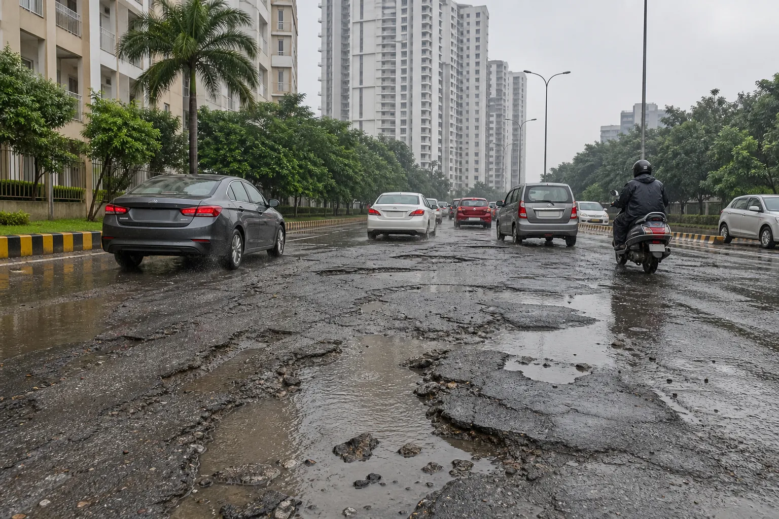 Monsoon Deepens Gurugram Road Crisis as 219km of Repairs Remain Pending