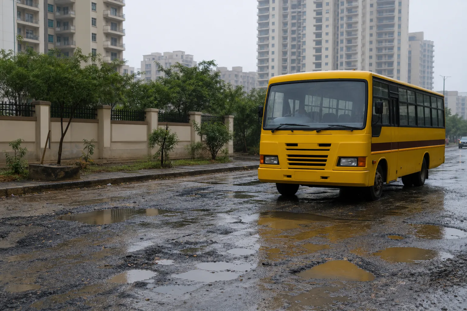 Sector 79 School Road Potholes Raise Safety Alarm for 3,000 Students