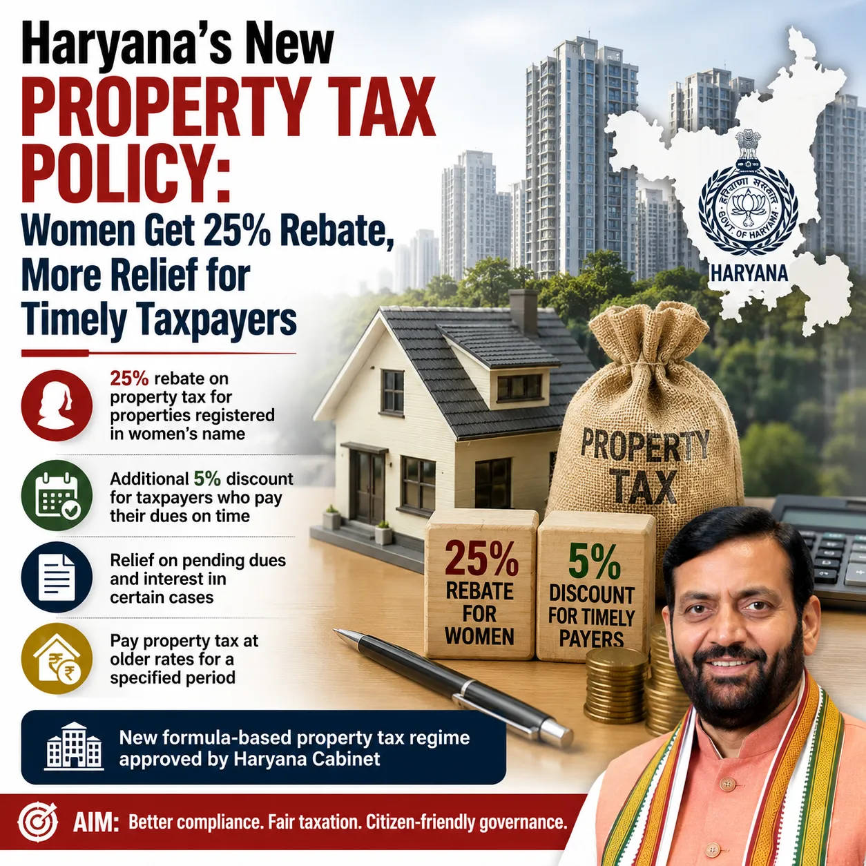 Haryana’s New Property Tax Policy: Women Get 25% Rebate, More Relief for Timely Taxpayers
