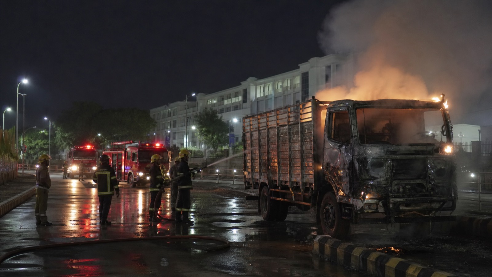 Truck Catches Fire Outside Sundarpur Cancer Hospital; Four Fire Tenders Respond