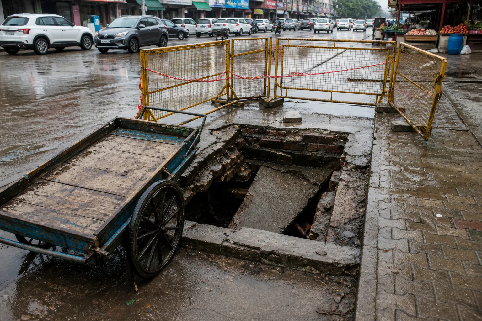 Sector 22 Drain Collapse Exposes Safety Risk Along Busy Market Road