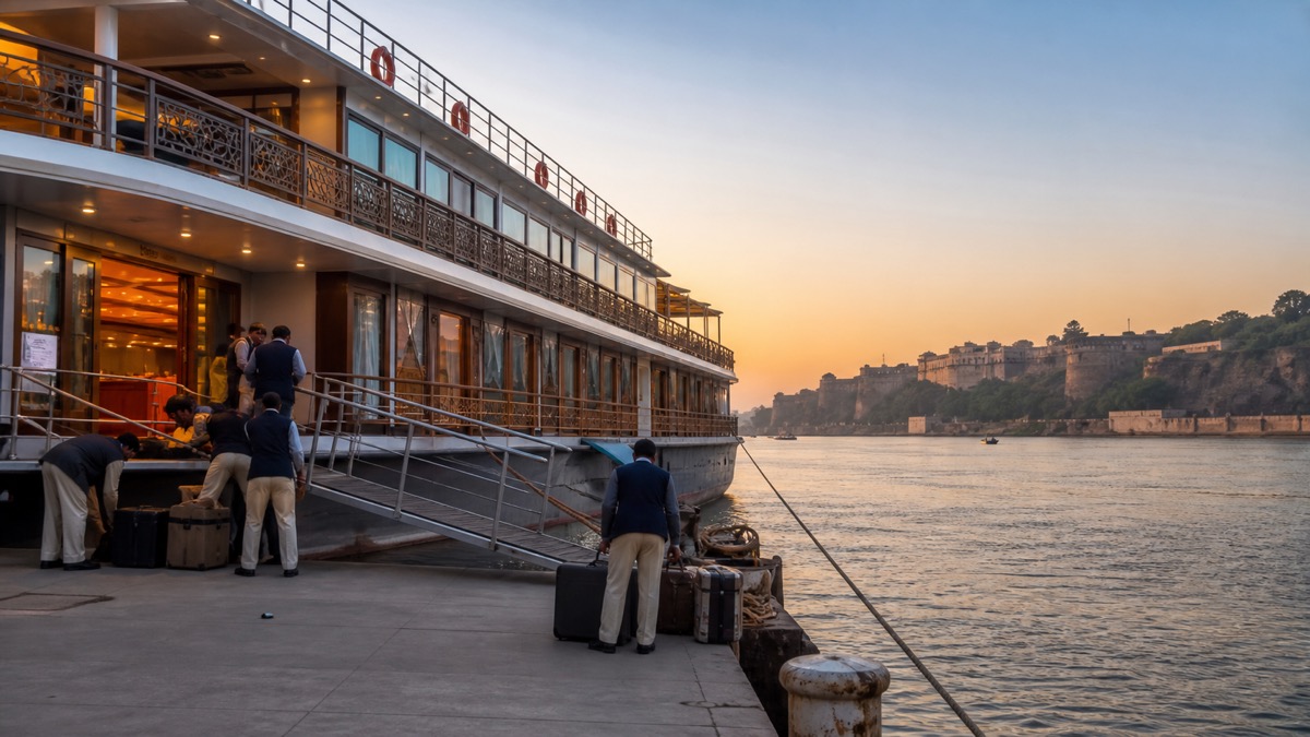 River cruise vessel preparing for a heritage voyage towards Chunar