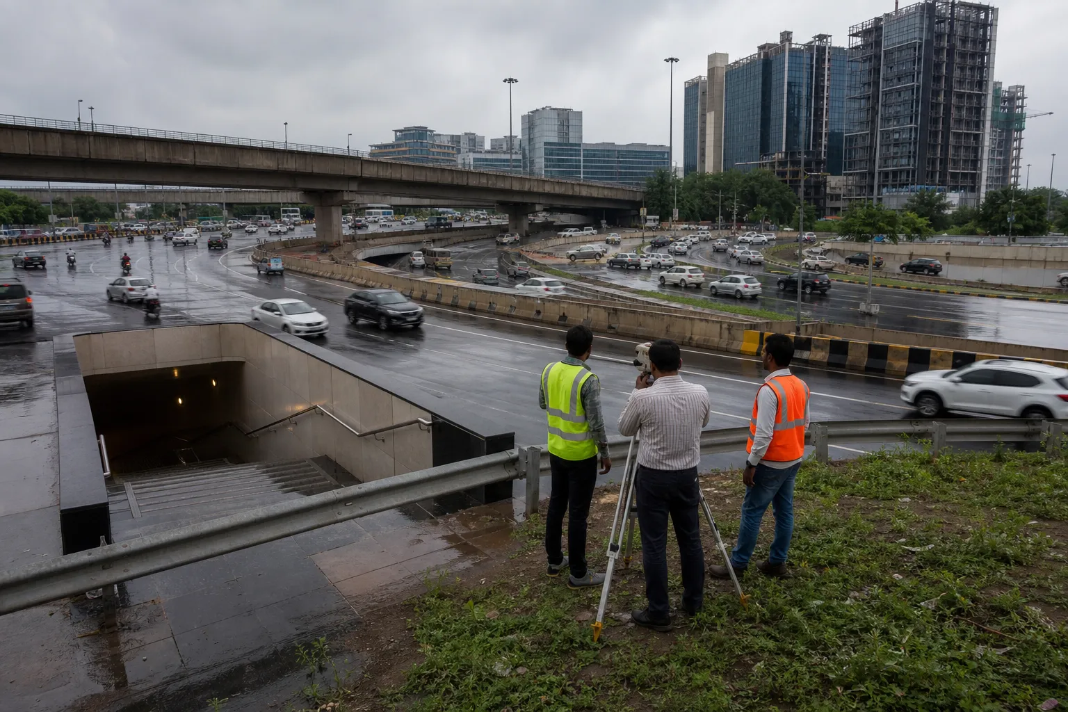 Rajiv Chowk junction in Gurugram with traffic moving above an underpass slated for closure