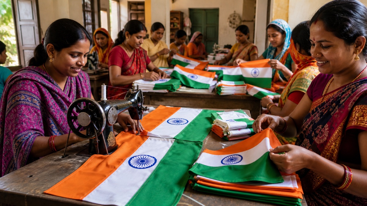 800 Varanasi SHG Women Prepare Three Lakh Tricolours for Har Ghar Tiranga
