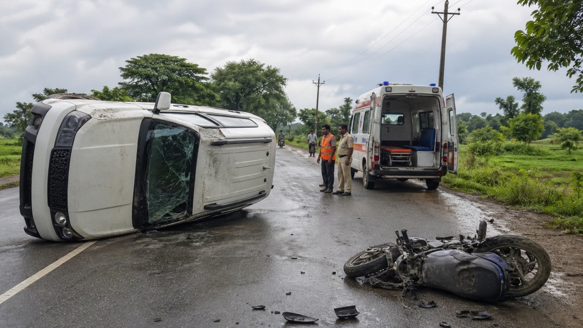 Three Seriously Injured as Scorpio Overturns After Cholapur Motorcycle Collision