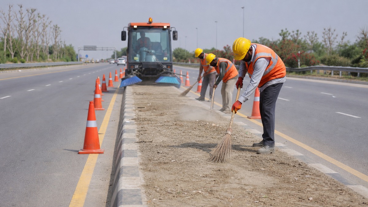 Median Cleaning Begins on Sultanpur–Varanasi Four-Lane Highway