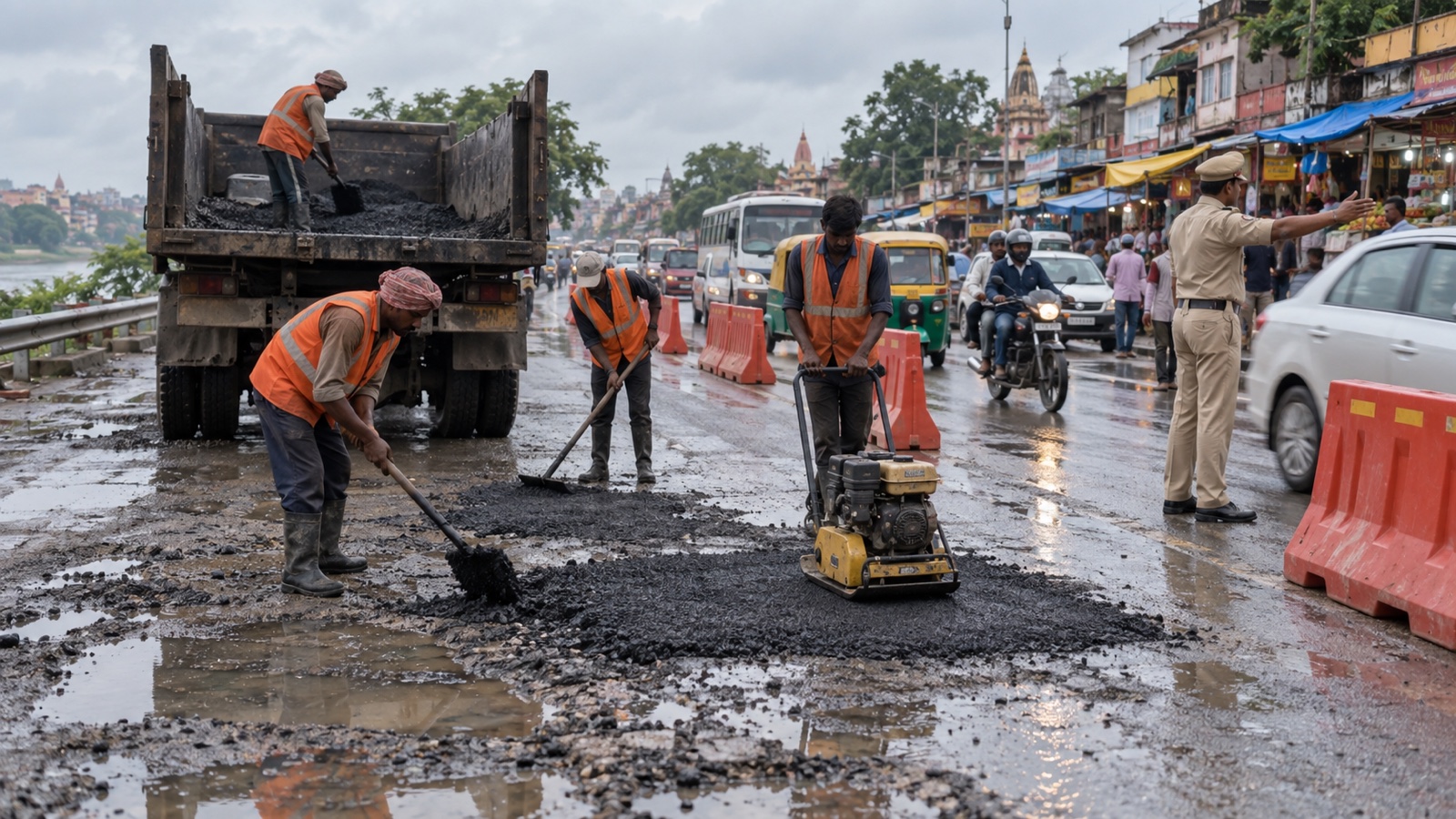 Emergency Repairs Begin on Broken Varanasi-Bhadohi Highway Stretch