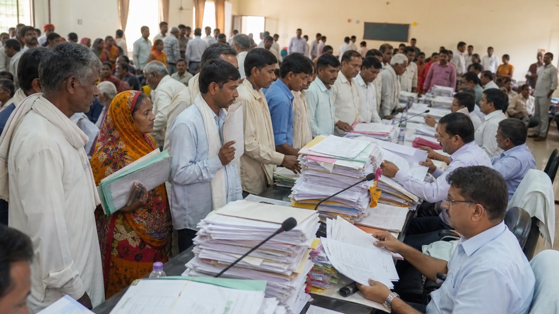 Residents submitting applications to officials at Rajatalab Samadhan Diwas