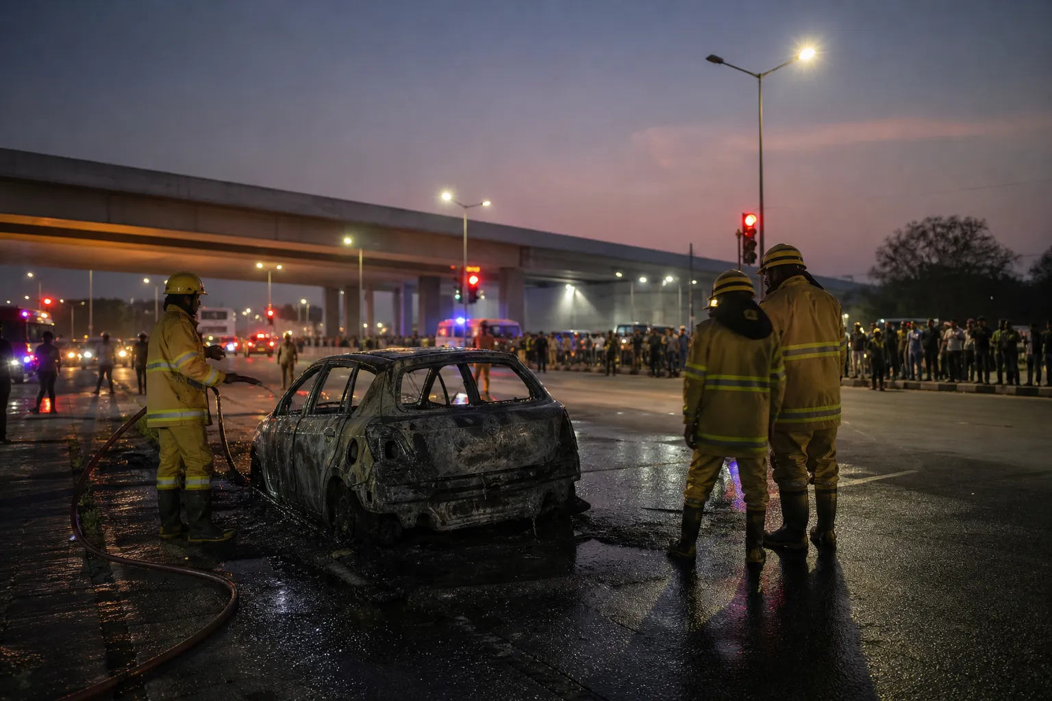 CNG Car Gutted Near Gurugram's Atul Kataria Chowk