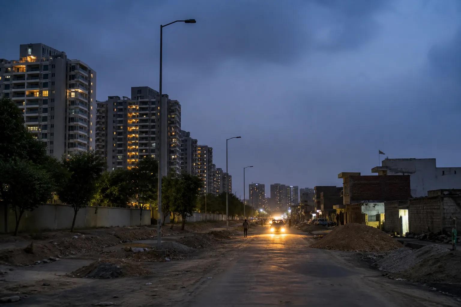 Sector 99A Streetlights Stay Dark as Road Work Stalls