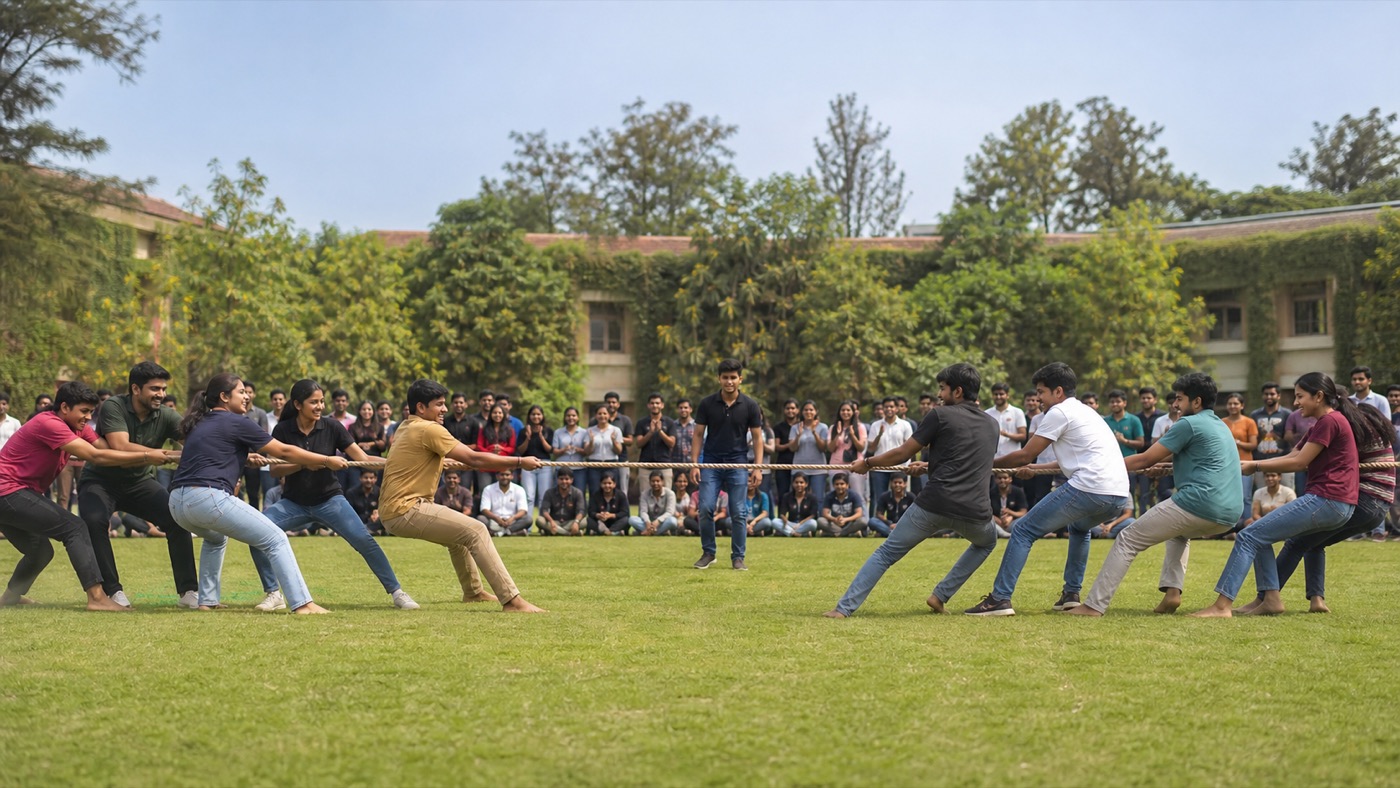 Kashi Vidyapith Students Compete in Tug-of-War and Kho-Kho on Sports Day