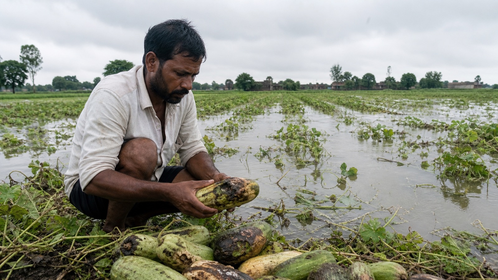 Varanasi Vegetable Growers Report Rot as Rain and Floodwater Soak Fields