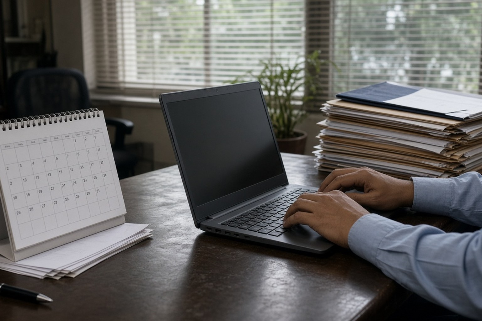 Representational illustration of a blank calendar block and unmarked counselling folders