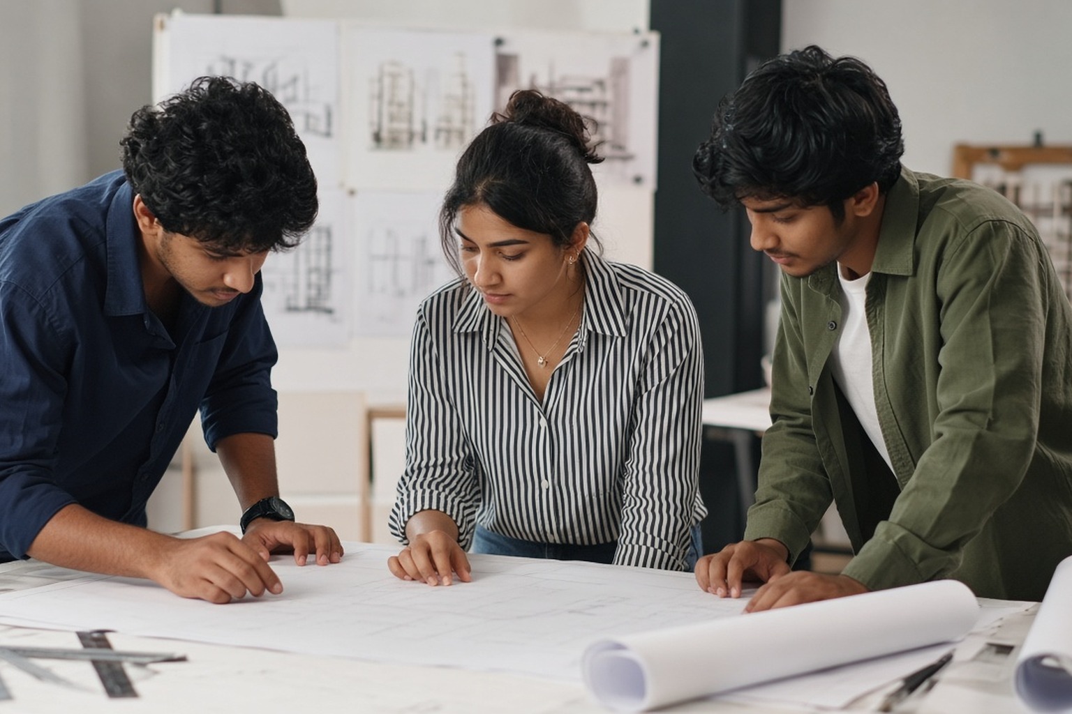 Representational illustration of an architecture admission cutoff notice beside a college reporting desk