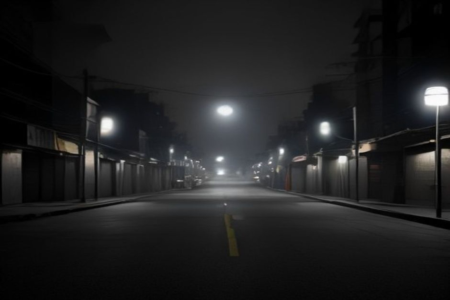 Illustrative urban road scene at night with darkened SUV silhouette and soft street lights, no plates