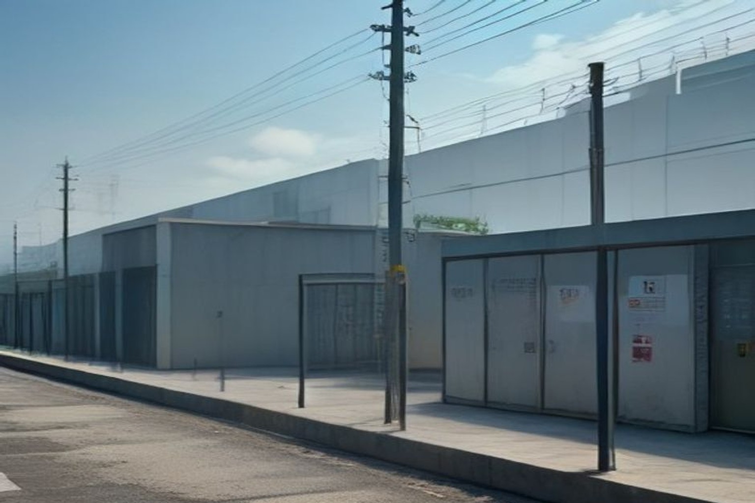 Illustrative empty electrical substation yard with metal structures and soft daylight, India documentary landscape, absolutely no text no letters no numbers no logos no watermarks no readable signs