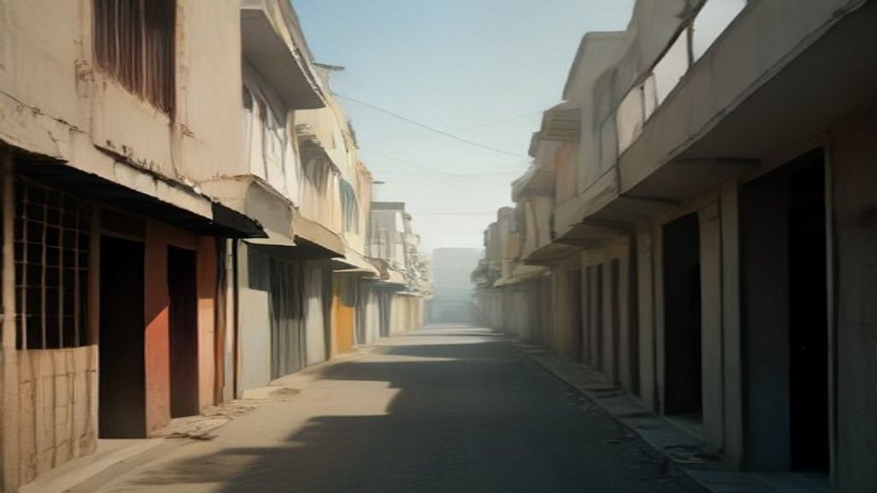 Empty north Indian city lane soft daylight plain walls, no people, no logos, no text