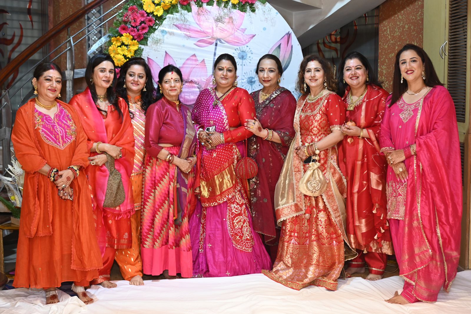 Guests pose together at the gathering Karwa Chauth get-together, Varanasi