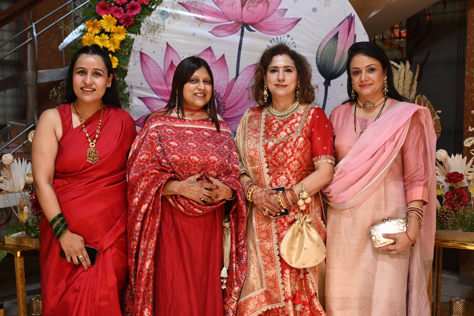 Guests pose together at the gathering, Karwa Chauth get-together, Varanasi