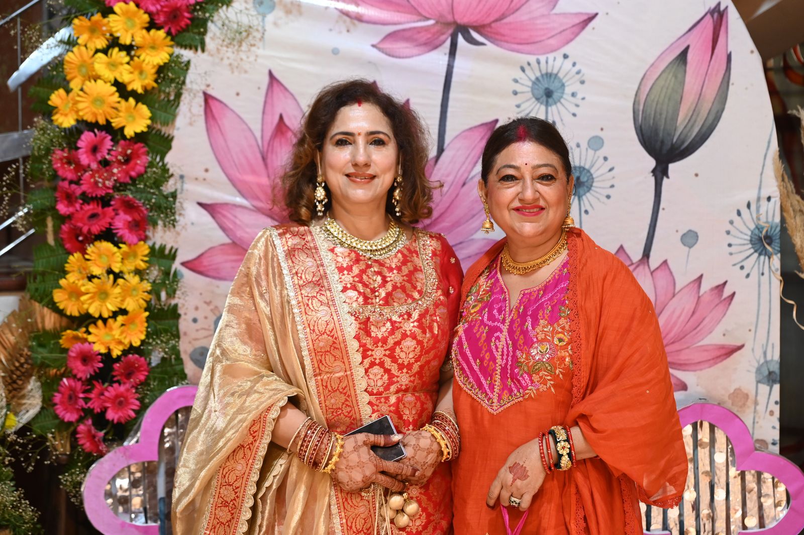 Guests pose together at the gathering, Karwa Chauth get-together, Varanasi