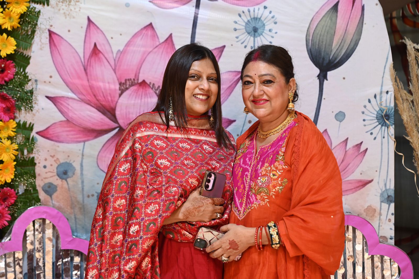 Guests pose together at the gathering, Karwa Chauth get-together, Varanasi