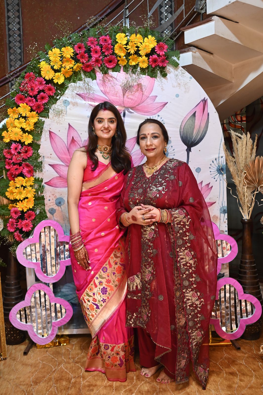 Guests pose together at the gathering, Karwa Chauth get-together, Varanasi