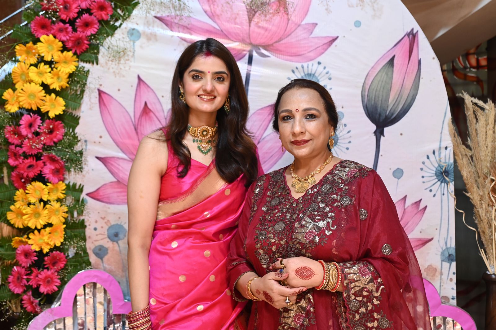 Guests pose together at the gathering, Karwa Chauth get-together, Varanasi