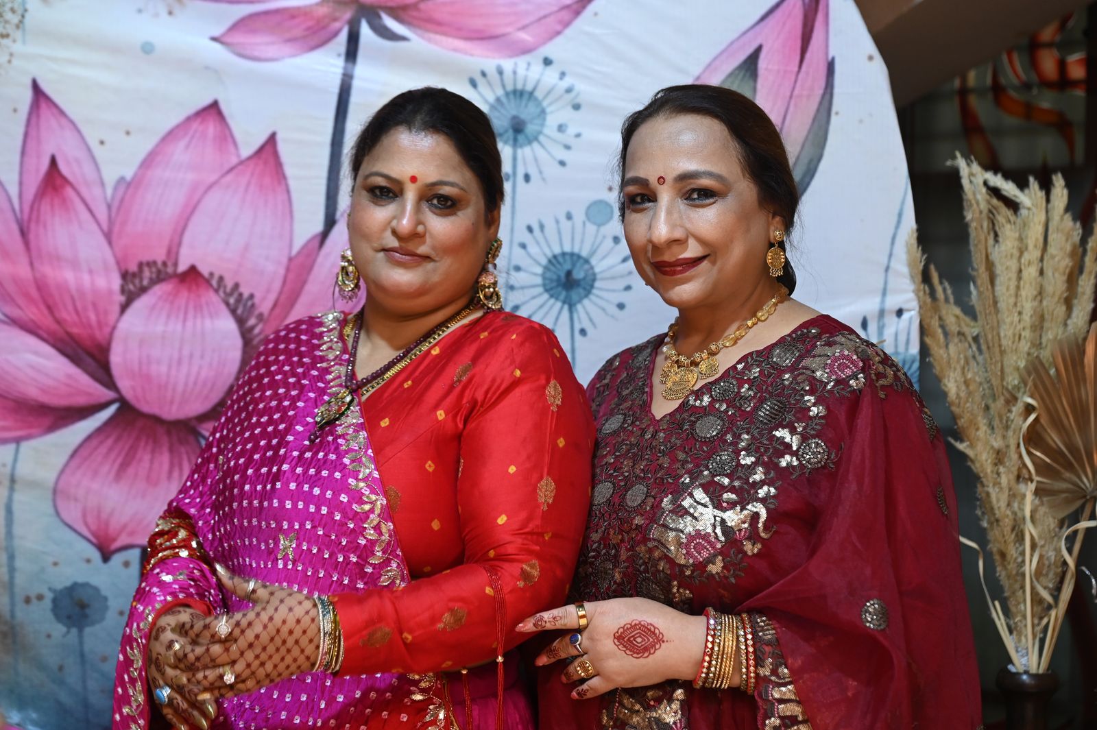 Guests pose together at the gathering, Karwa Chauth get-together, Varanasi