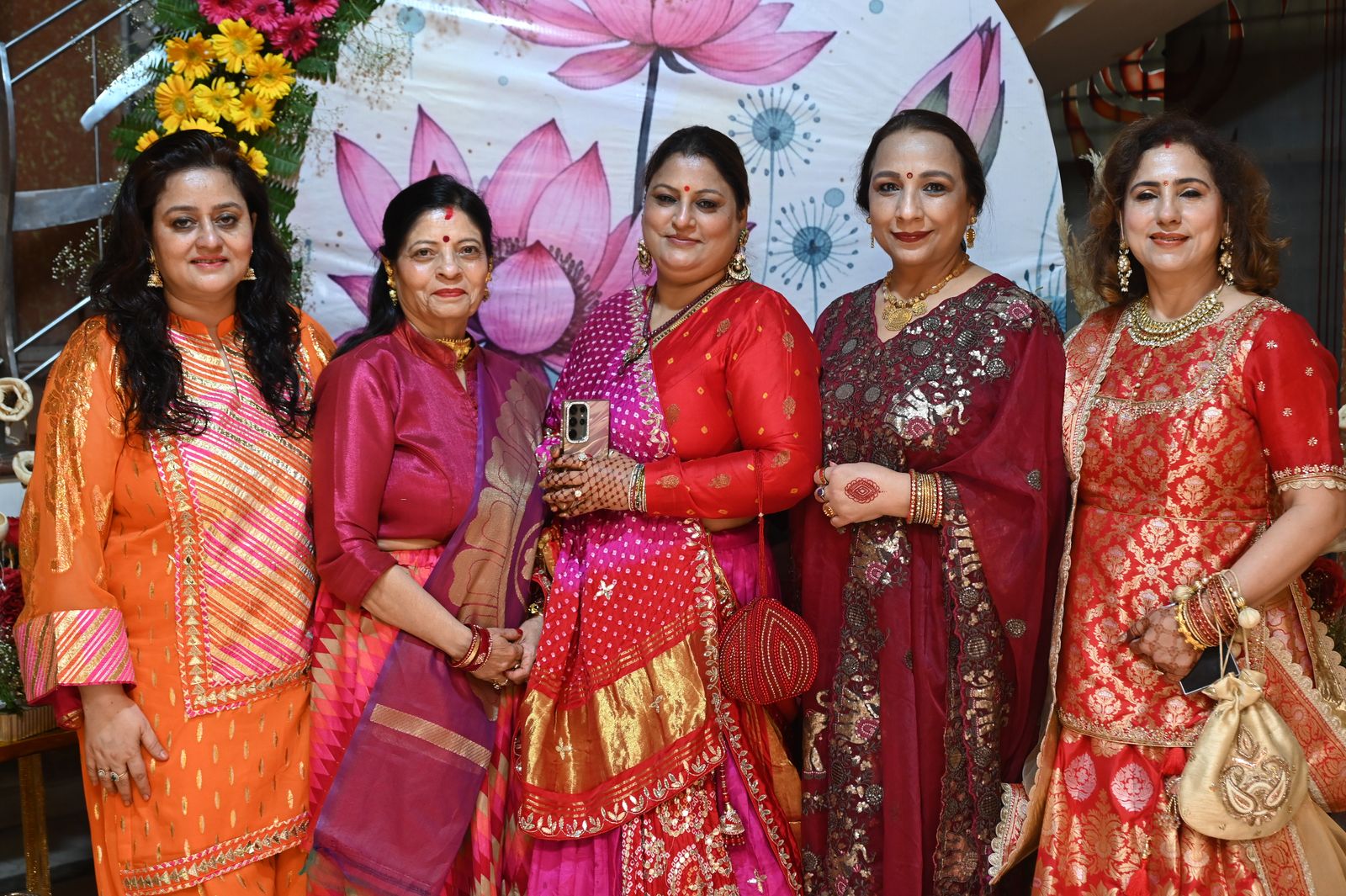 Guests pose together at the gathering, Karwa Chauth get-together, Varanasi