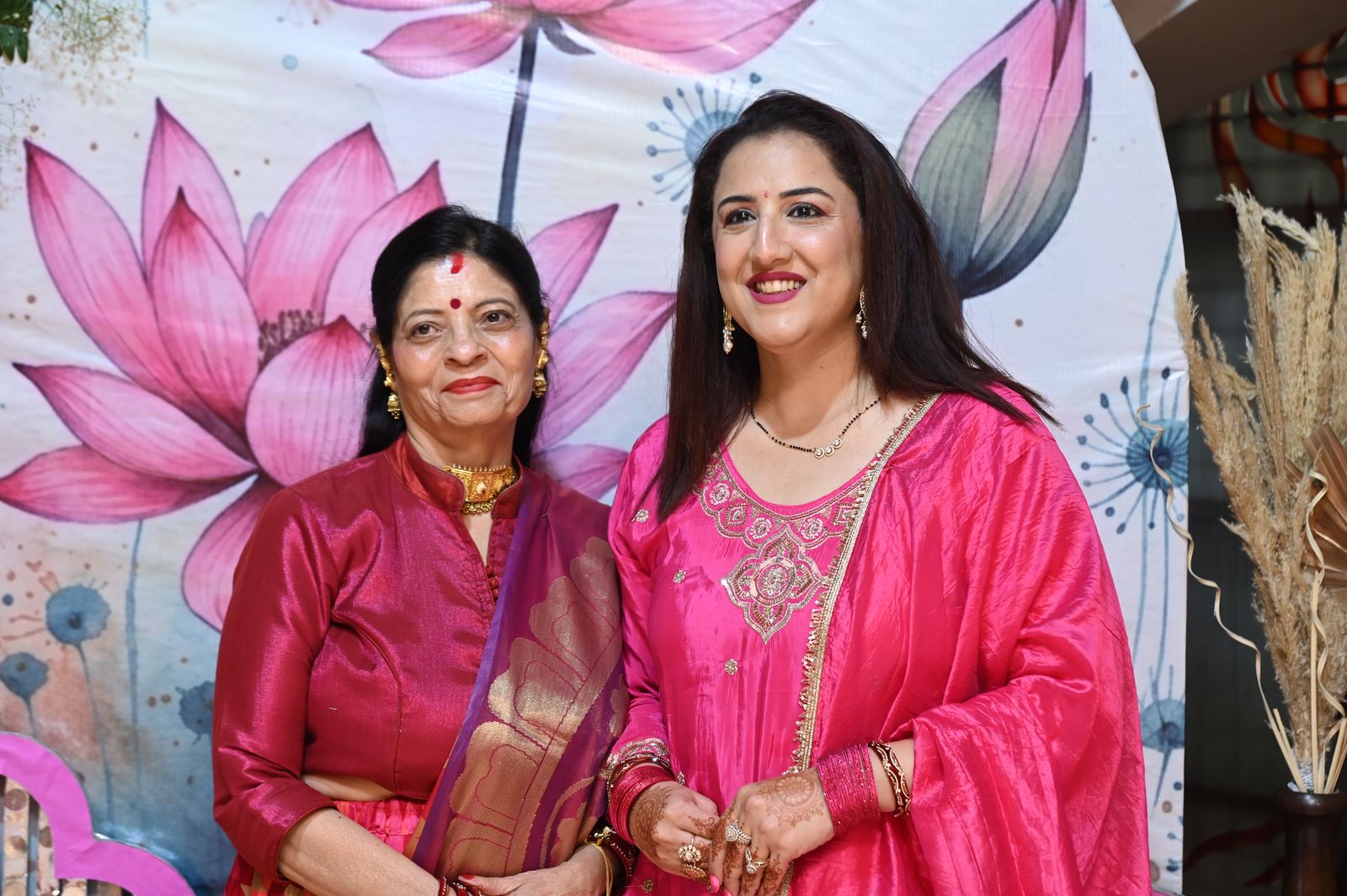 Guests pose together at the gathering, Karwa Chauth get-together, Varanasi