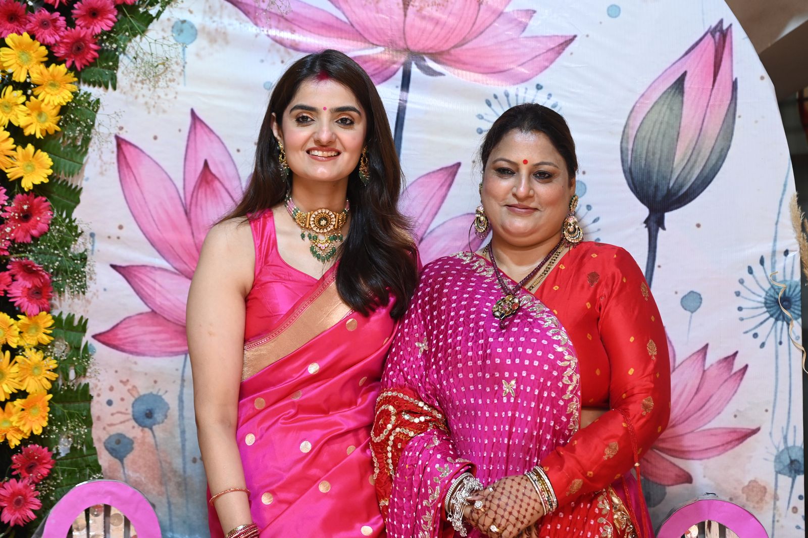 Guests pose together at the gathering, Karwa Chauth get-together, Varanasi