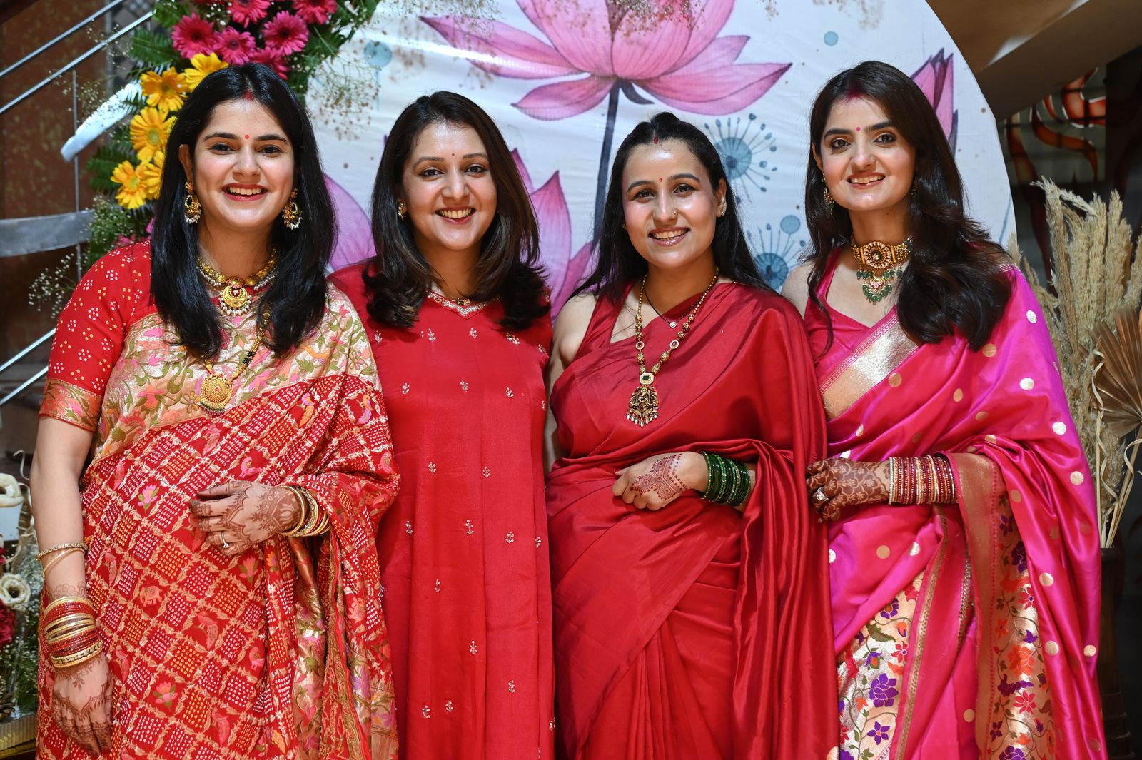 Guests pose together at the gathering, Karwa Chauth get-together, Varanasi