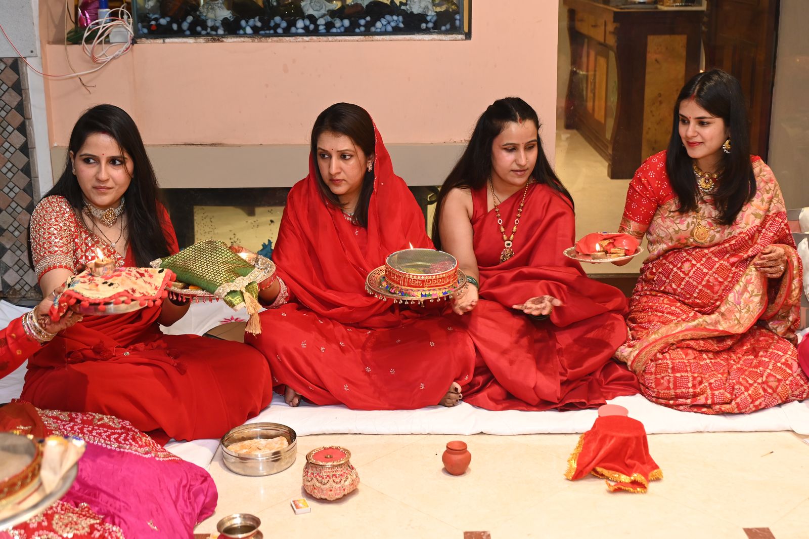 Guests seated together during the gathering, Karwa Chauth get-together, Varanasi