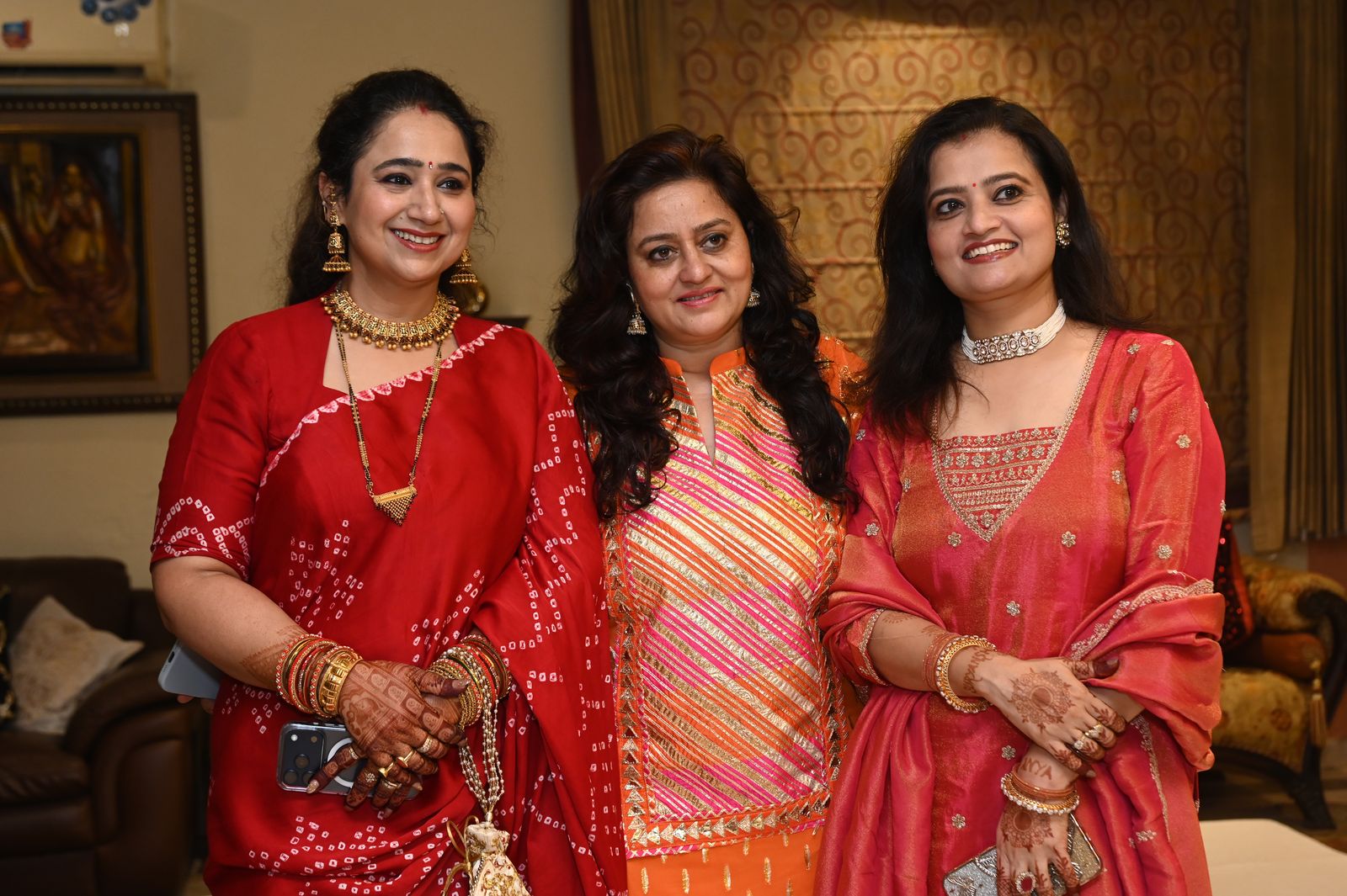 Guests pose together at the gathering, Karwa Chauth get-together, Varanasi