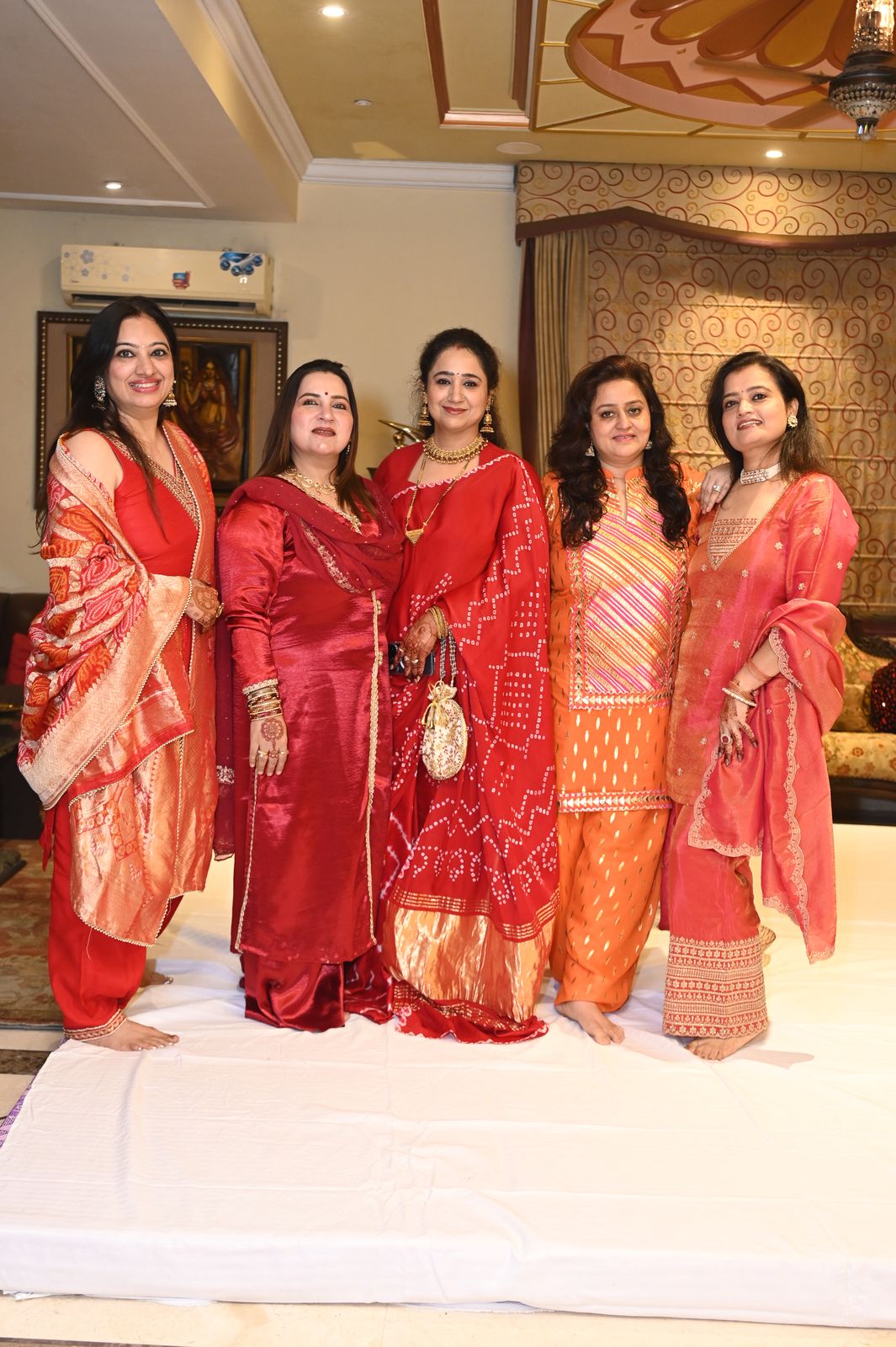 Guests pose together at the gathering, Karwa Chauth get-together, Varanasi